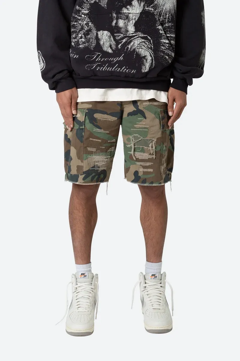 CAMOUFLAGE CARGO ELASTIC WAIST SHORTS