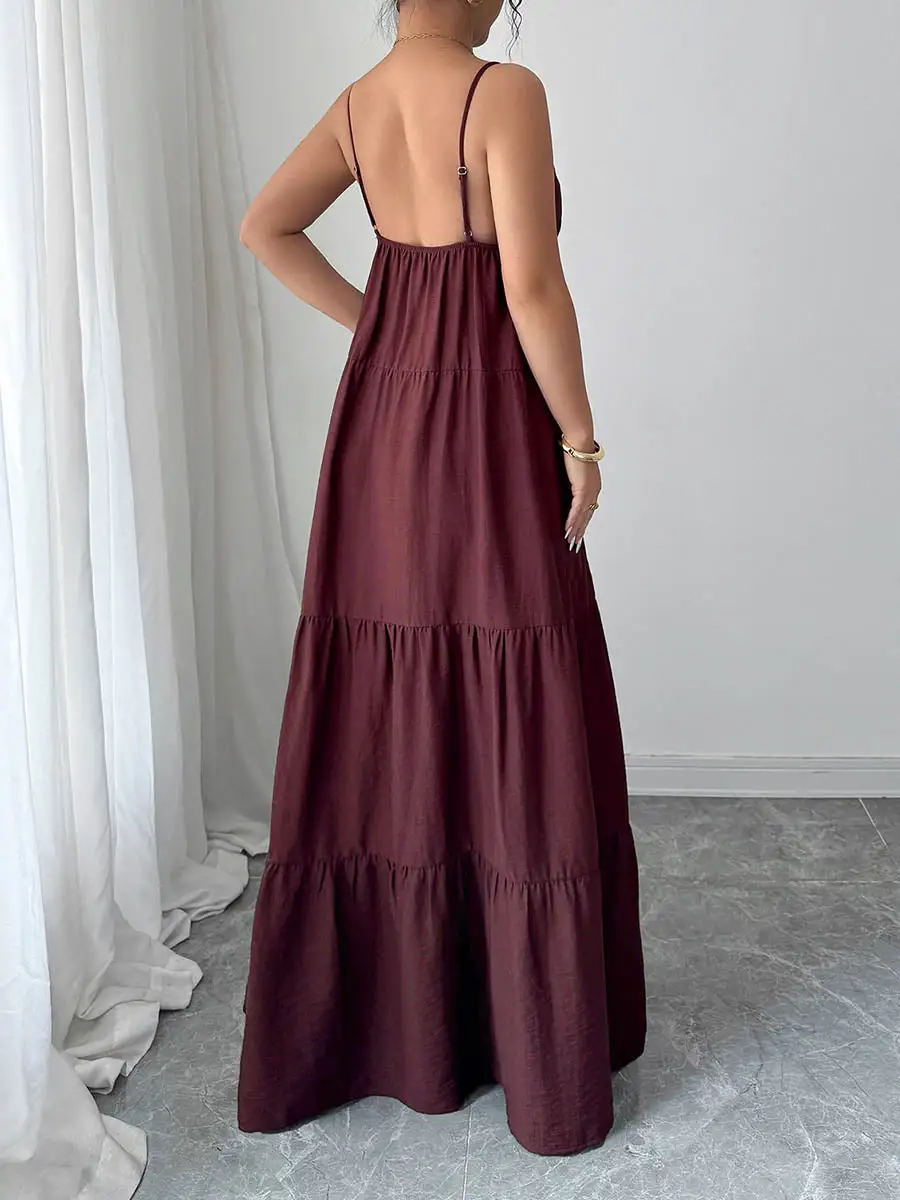 Backless Pleated Sleeveless Neck Maxi Dress