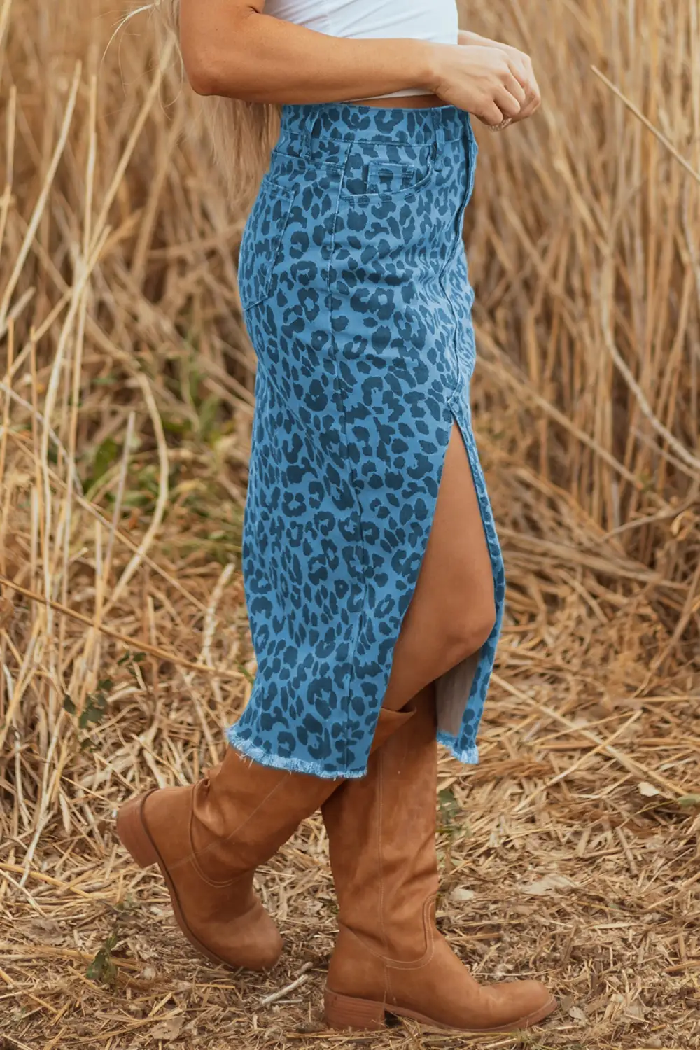 Tailored Denim Printed Skirt
