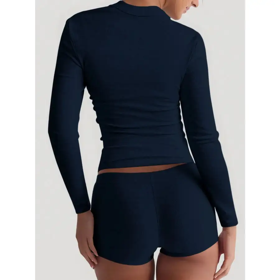 Square Neck Long Sleeve Top and Shorts Set