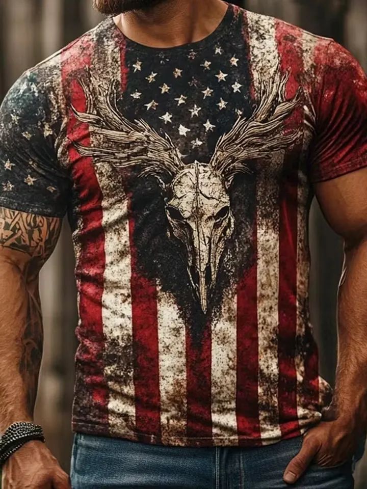Men's Vintage Western Print Short Sleeve T-Shirt