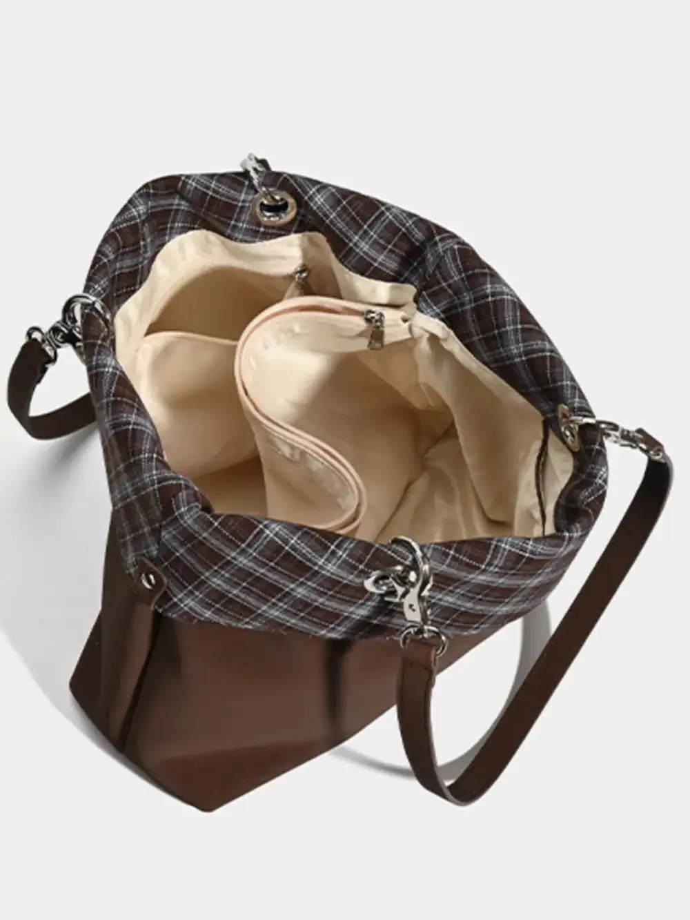 Plaid Trim Shoulder Bag