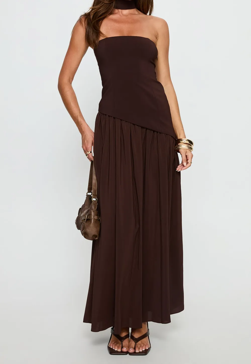 Embroidered Detail Strapless Maxi Dress