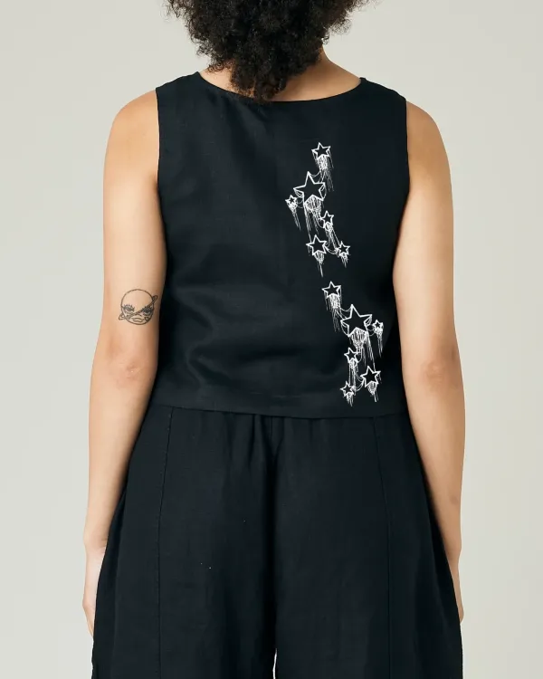 BLACK LINEN TOP