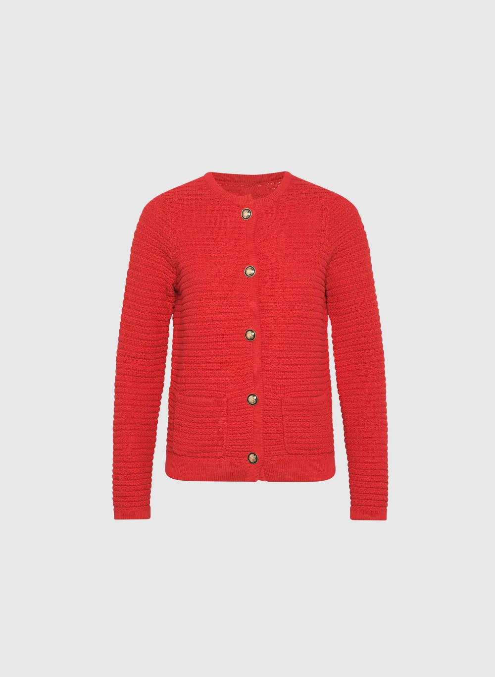 Red Textured Knit Cardigan
