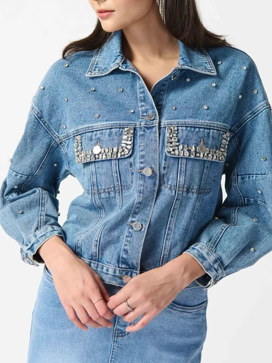 Embellished Denim Boxy Jacket