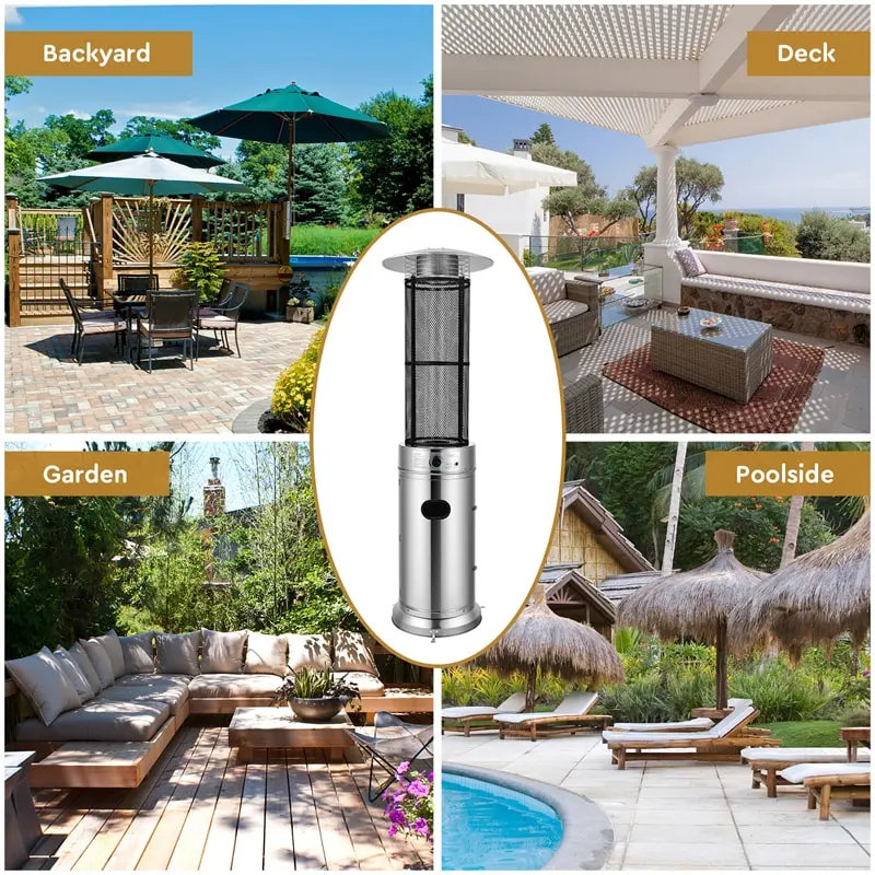 41000 BTU Stainless Steel Standing Round Glass Tube Propane Patio Heaters