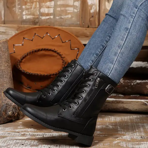 Round Toe Block Heels Boots