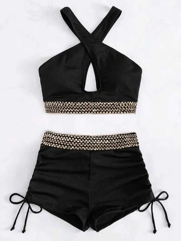 Women's Halterneck Strappy Sexy High Waist Bikini Swimsuit