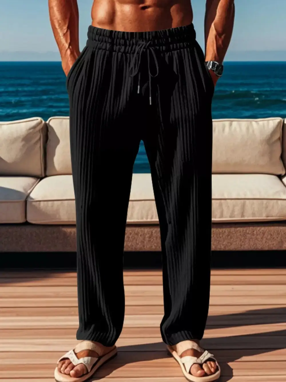 Men's Full Size Ribbed Knit Wide Leg Pants