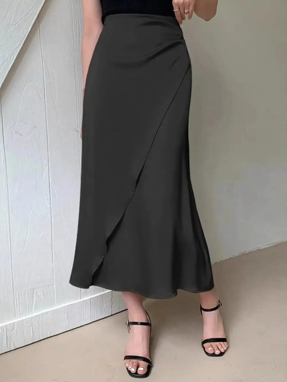 Asymmetric Wrap Midi Skirt