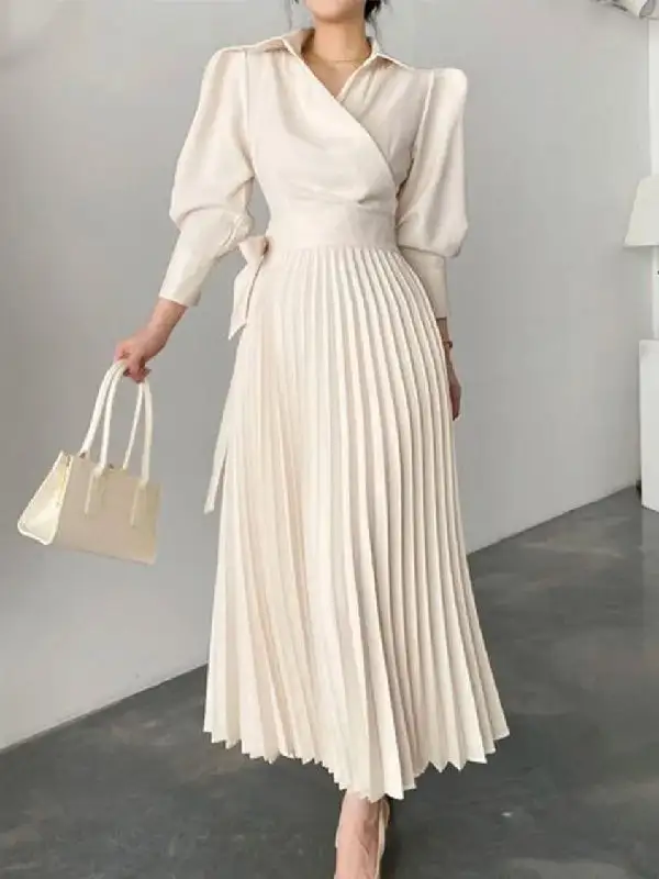 Asymmetric Pleated Shirt Maxi Dress