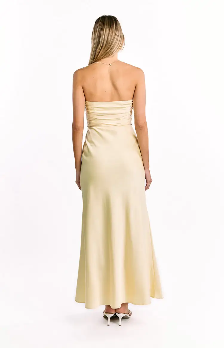 Satin Corset Strapless Flowy Maxi Dress