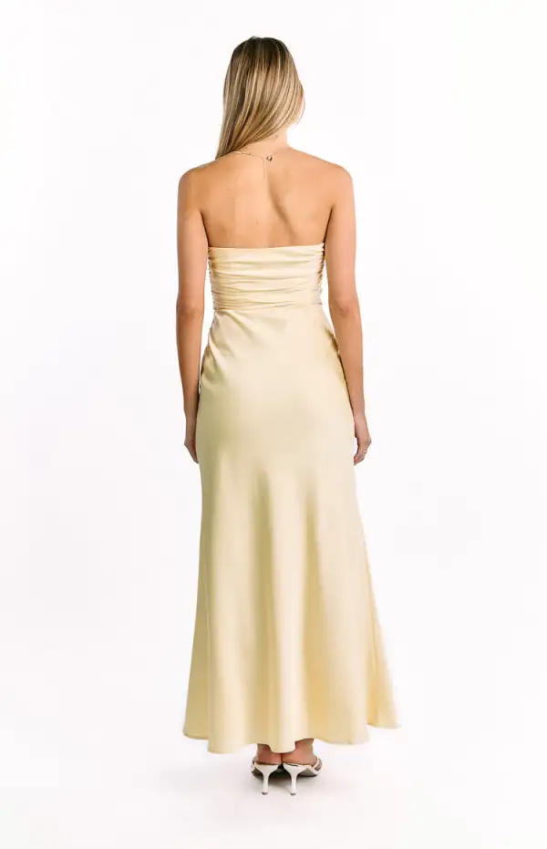Satin Corset Strapless Flowy Maxi Dress
