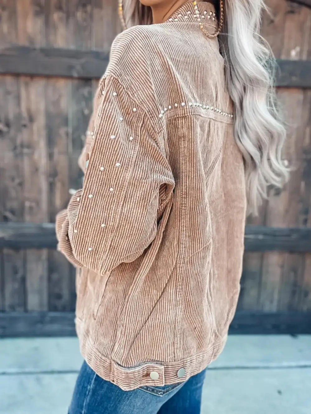 Studded Collared Button-down Jacket