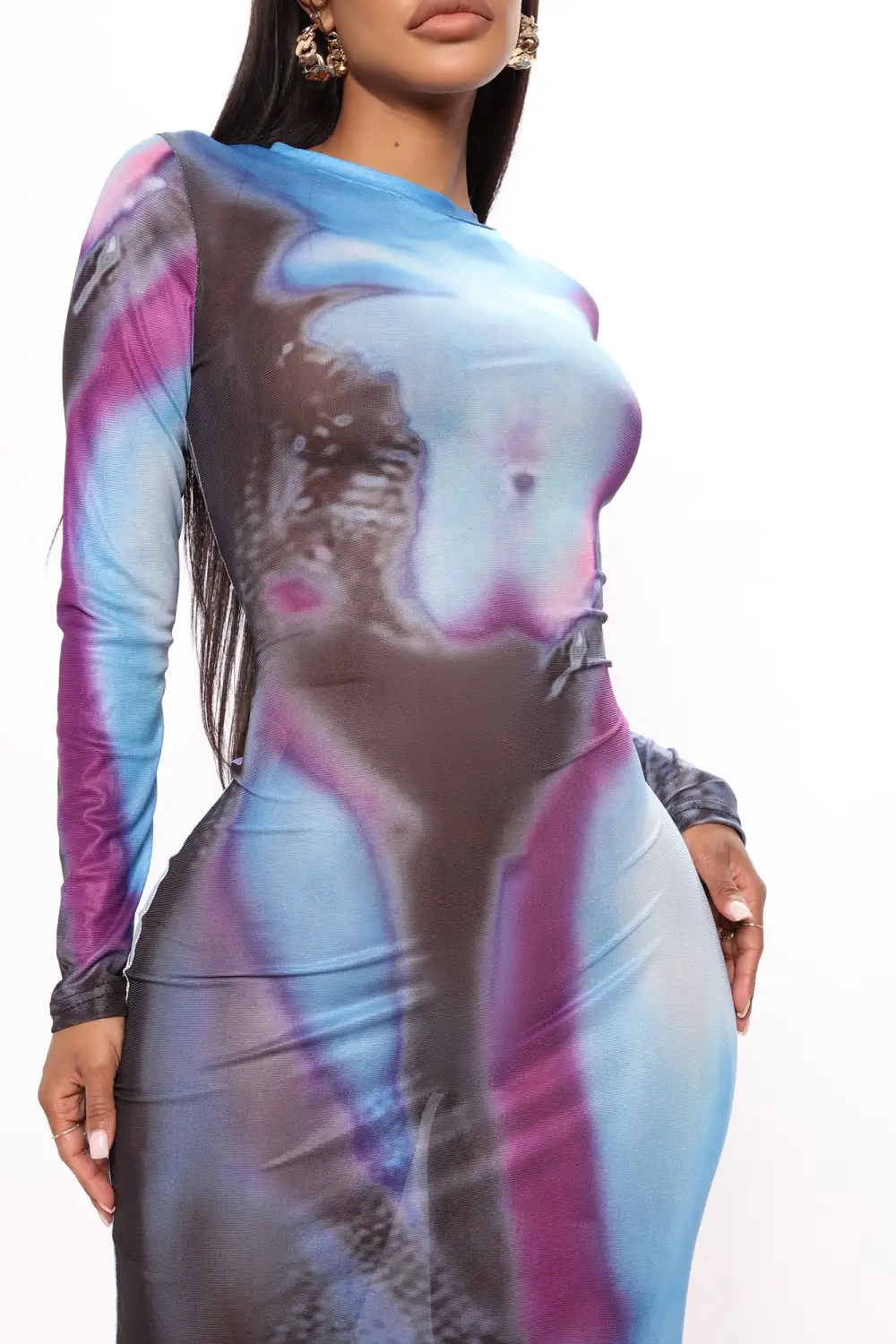 Giving Body Mesh Midi Dress - Blue/combo