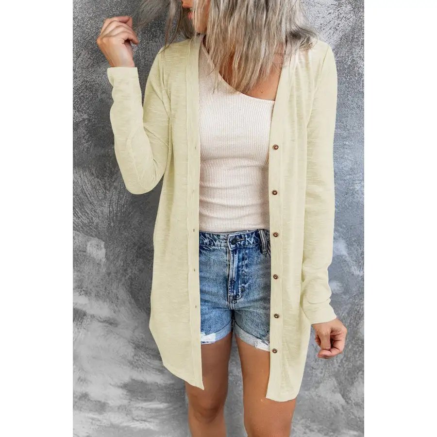Button Down Long Sleeve Longline Cardigan