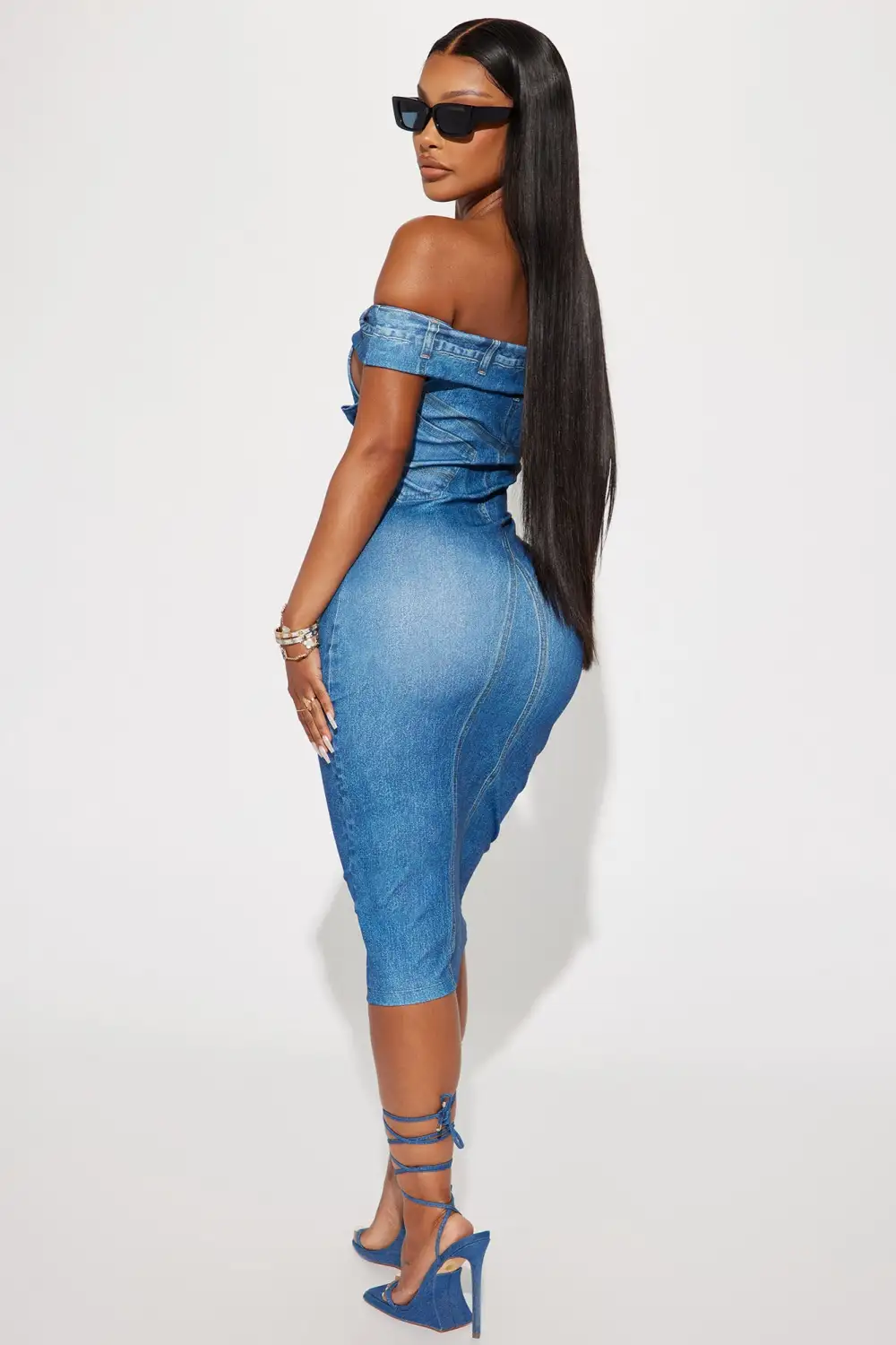 Lennon Printed Midi Dress - Denim
