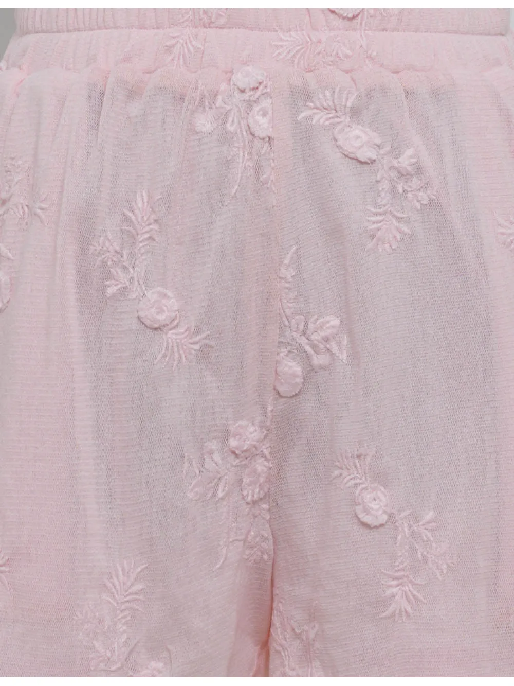 Embroidery Elastic Waist Solid Color Wide Leg Shorts