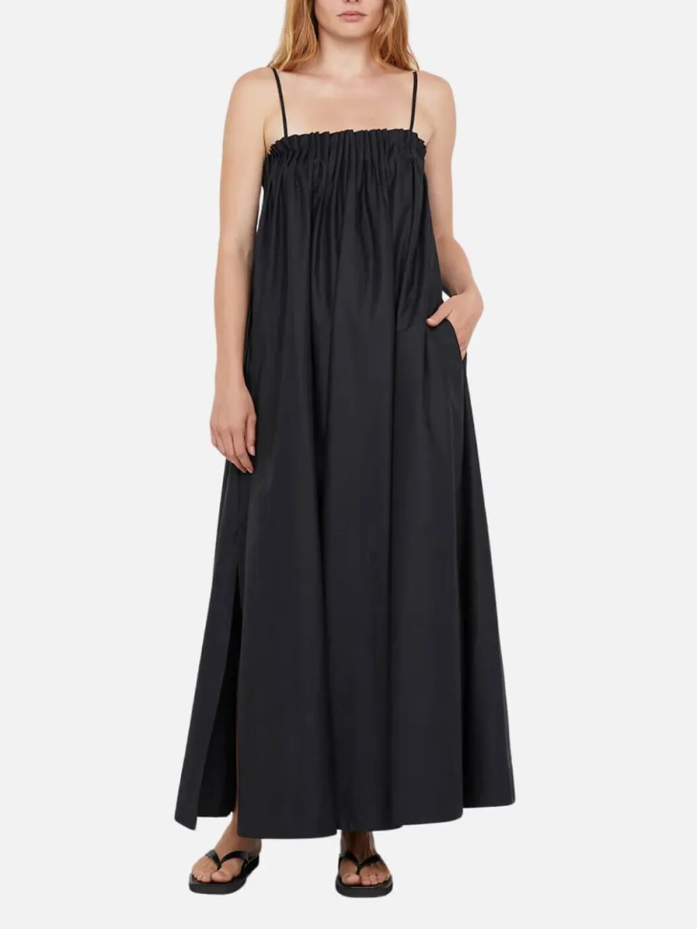 Ruched Spaghetti Strap Dress with Pockets