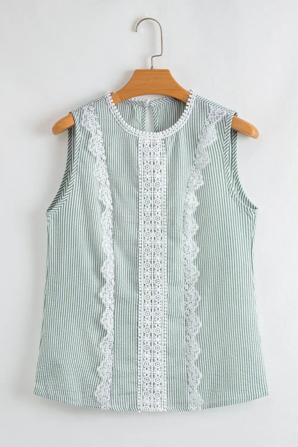 Stripe Lace Patchwork Crew Neck Tank Top