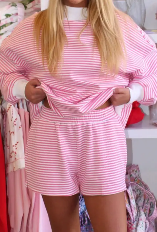 Floral Striped Neck Two Piece Set