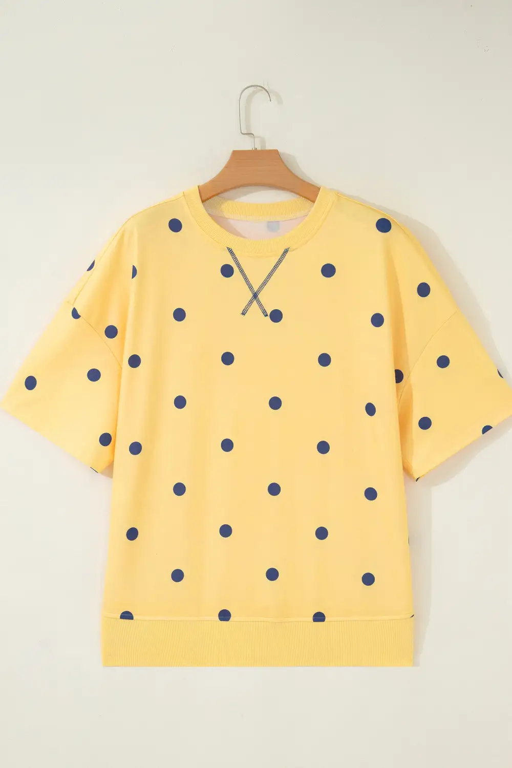 Polka Dot Print Crossed Seam Detail Oversize Tee