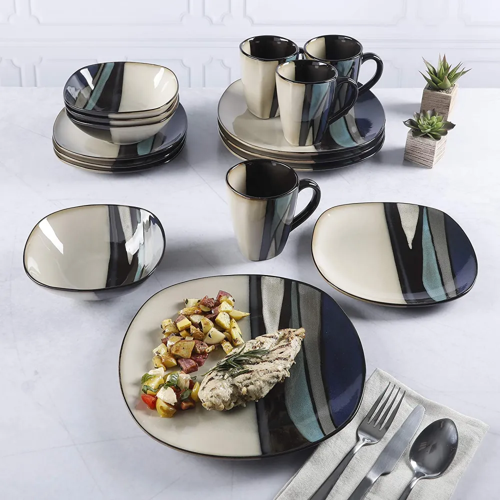 Gibson Elite Althea Reactive Dinnerware Set, 16 Pc, Teal