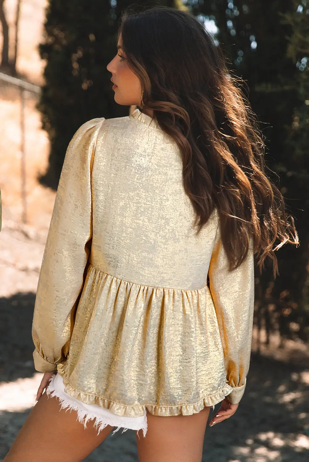 Softly Styled Frilled V-Neck Puff Sleeve Blouse