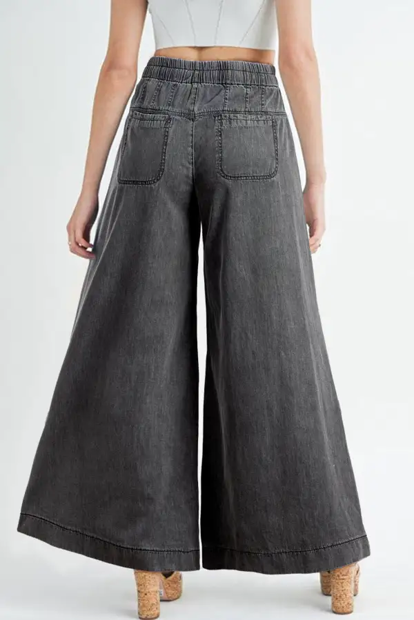 Carbon Mineral Wash Button Fly Waist Wide Leg Jeans
