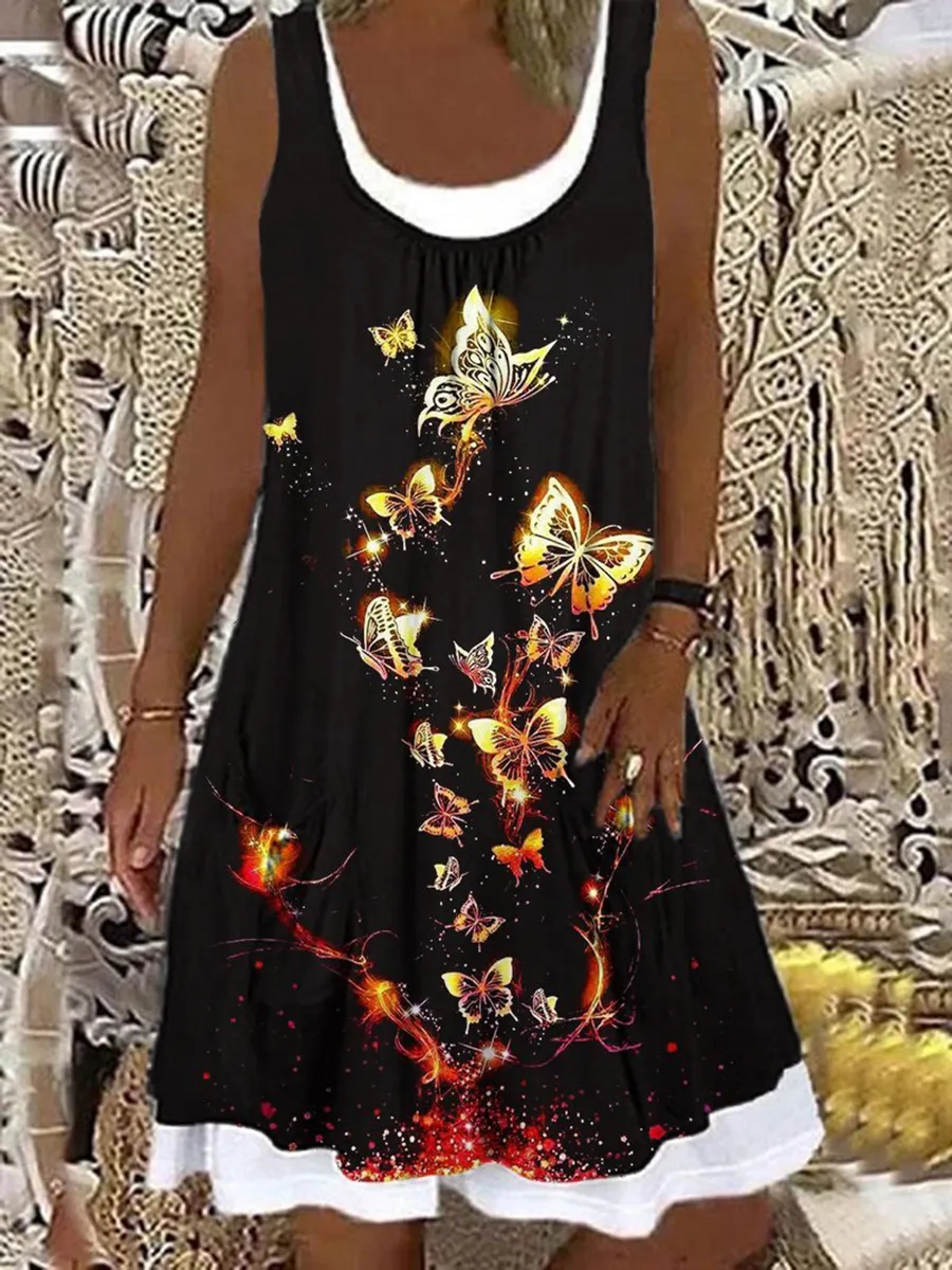 Butterfly print loose dress