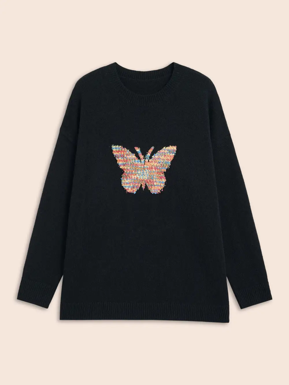 Butterfly Jacquard Drop Shoulder Pullover