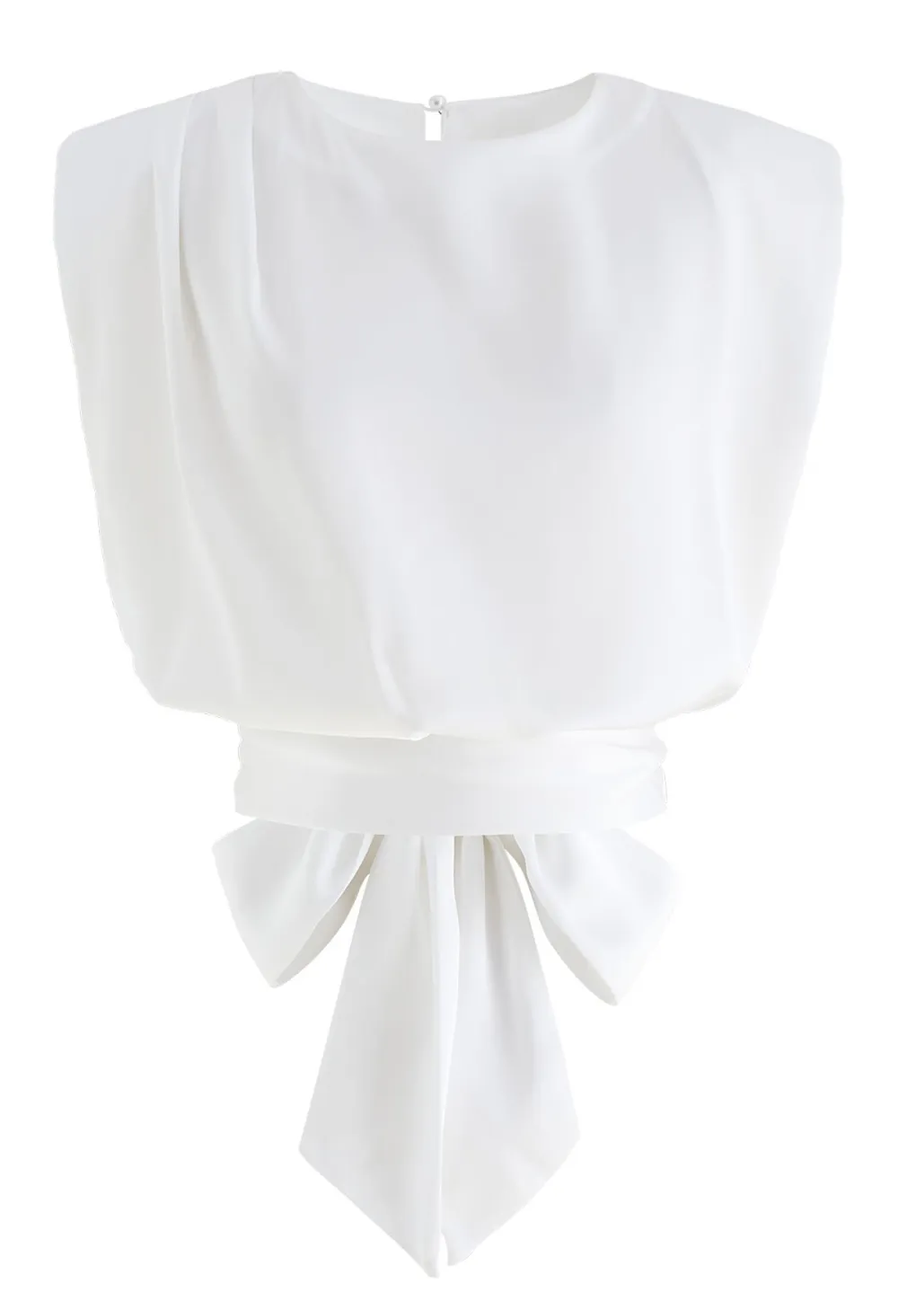 SATIN TIE BACK SLEEVELESS TOP IN WHITE