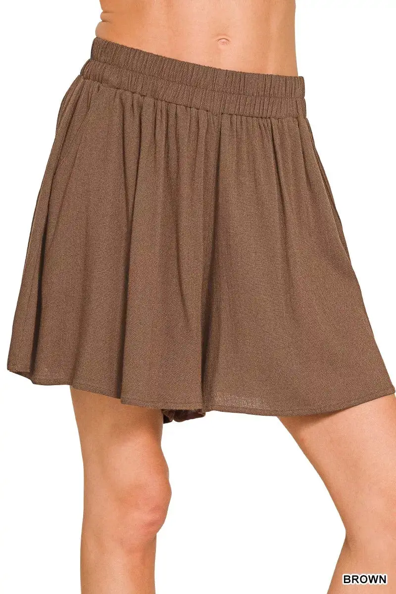 Everyday Woven Elastic Band Shorts with Pocket