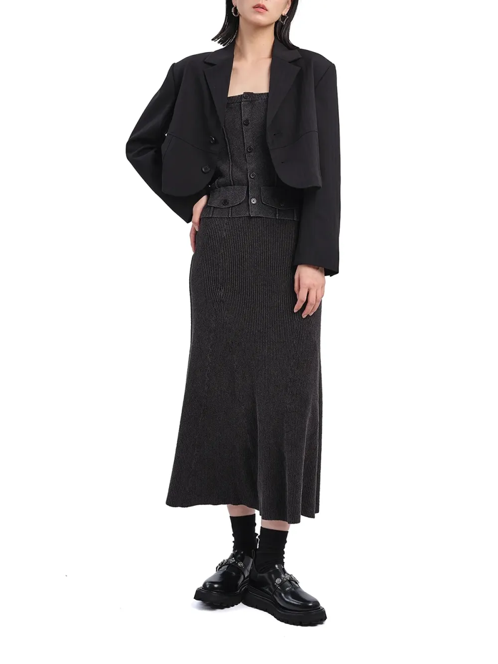 Cropped Double - Breasted Blazer Jacket