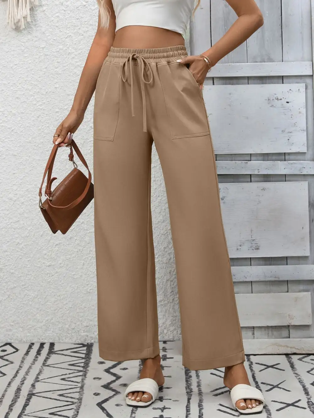 Everyday Casual Drawstring Wide Leg Pants