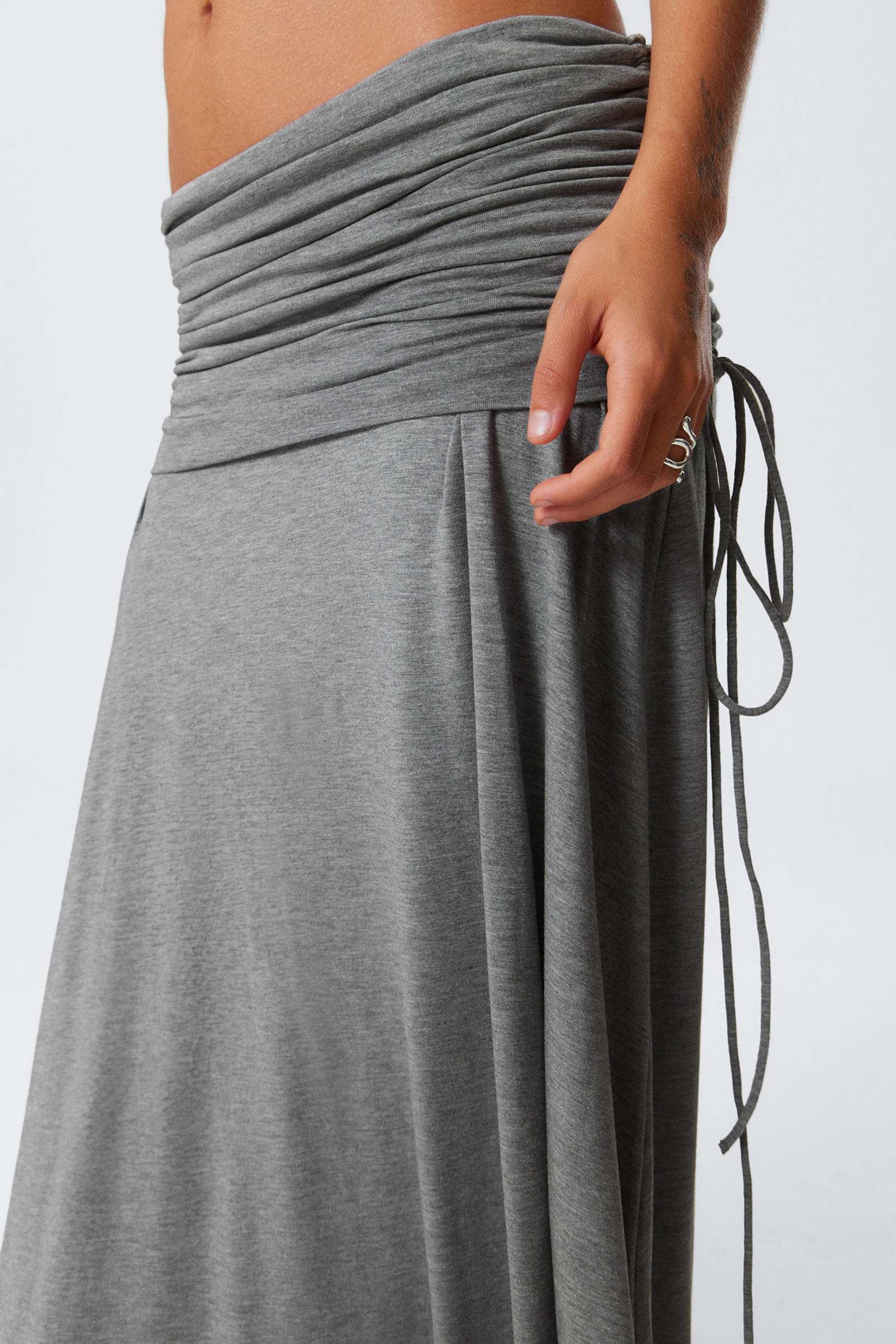 Drawstring Ruched Waist Maxi Skirt
