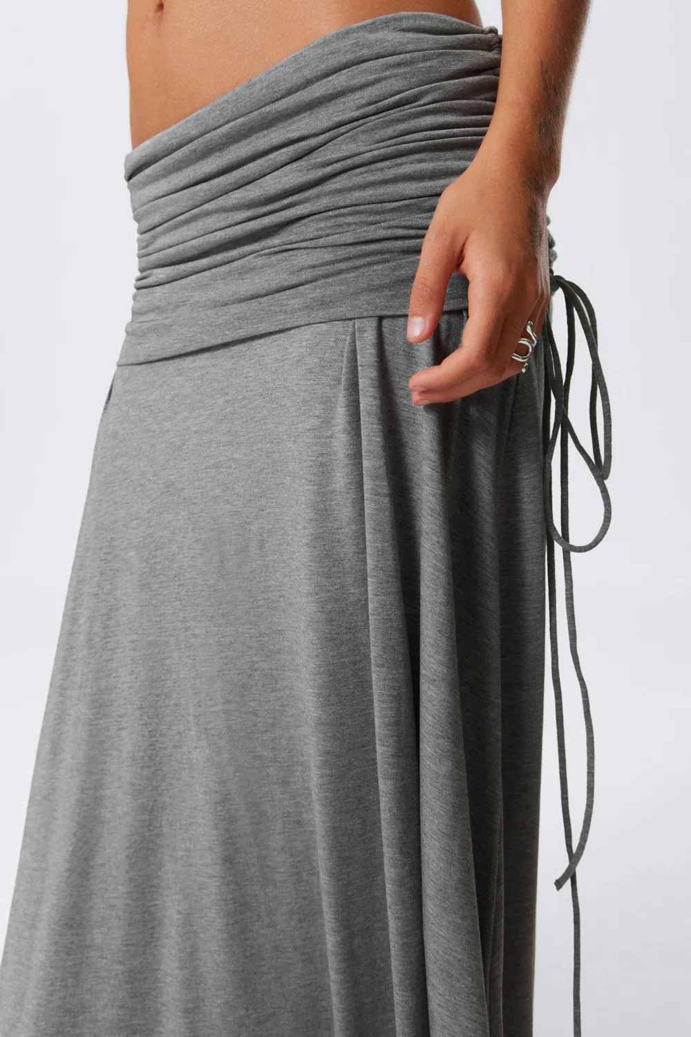 Drawstring Ruched Waist Maxi Skirt