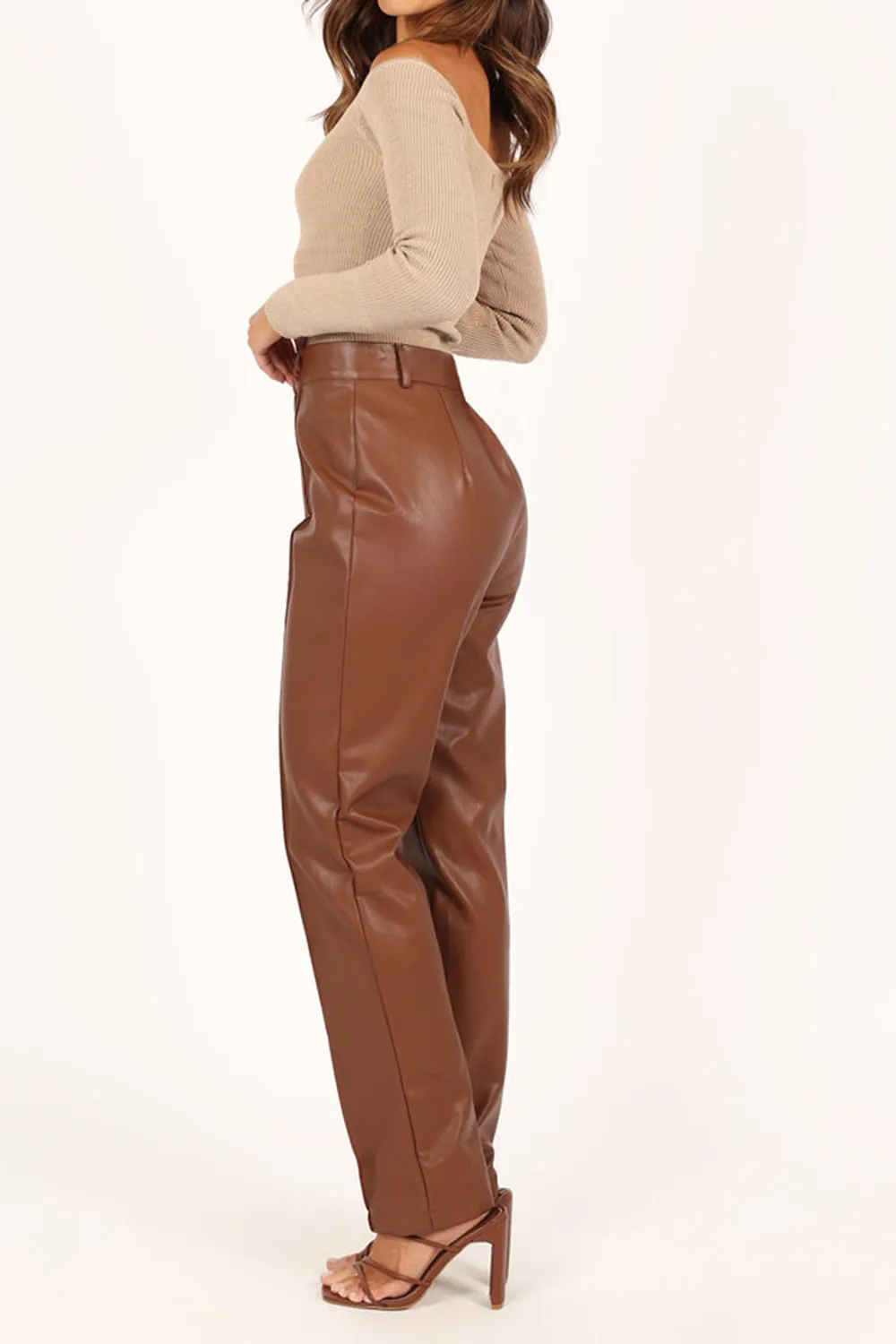 SANDY FAUX LEATHER PANTS - CHOCOLATE BROWN