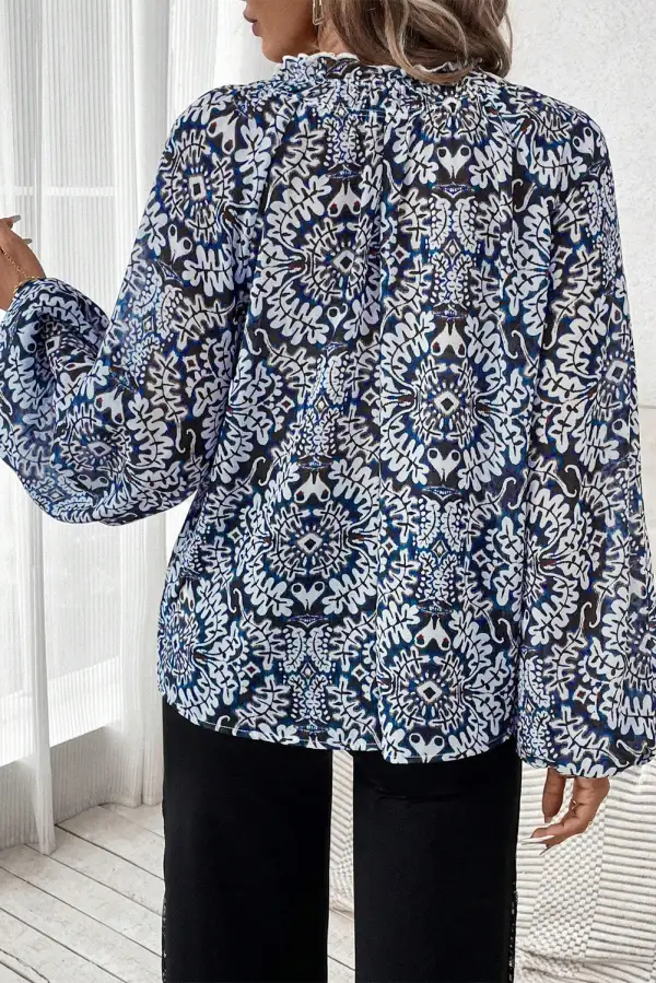 Lace Trim Frilled Puff Sleeve Blouse