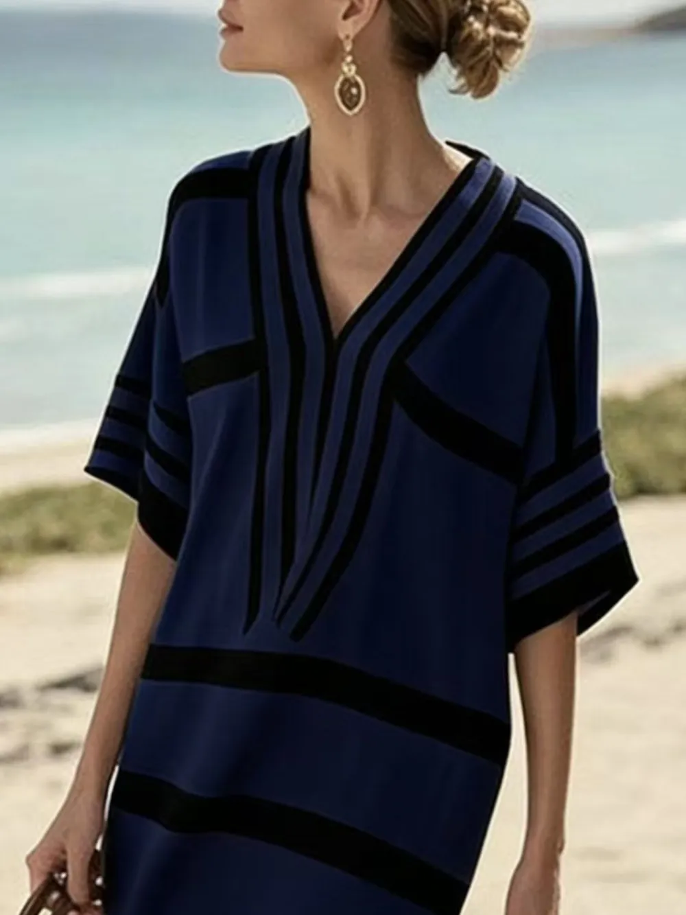 Striped Short Sleeve Midi Dress