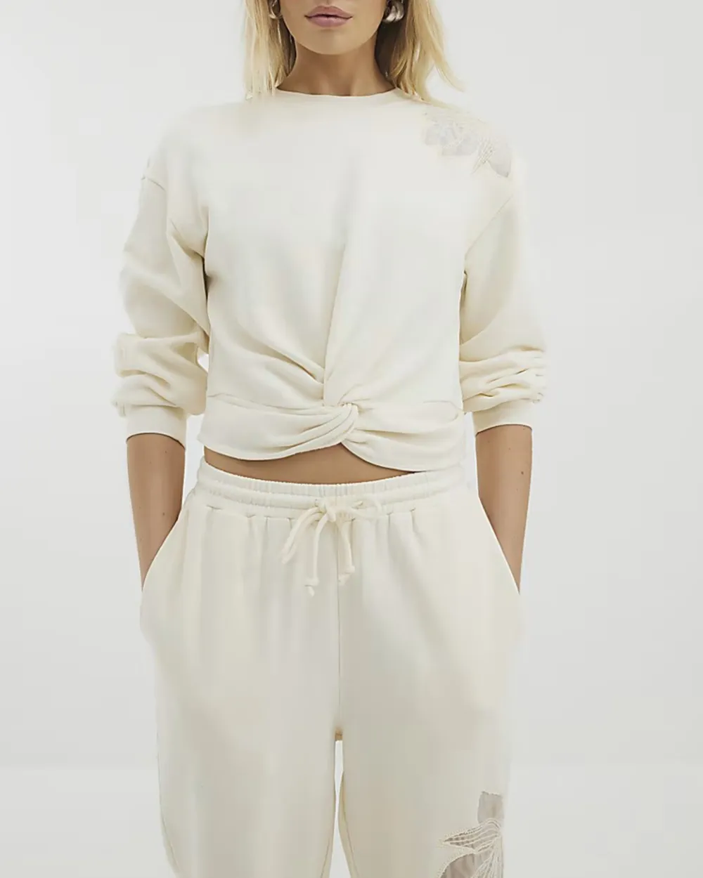 Women's Cotton Cream Floral Pattern Sweatshirts