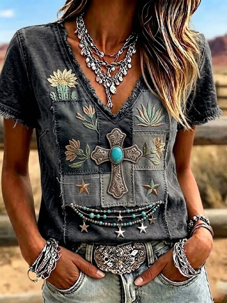Women'S Casual Retro Western-Style Faith T-Shirt