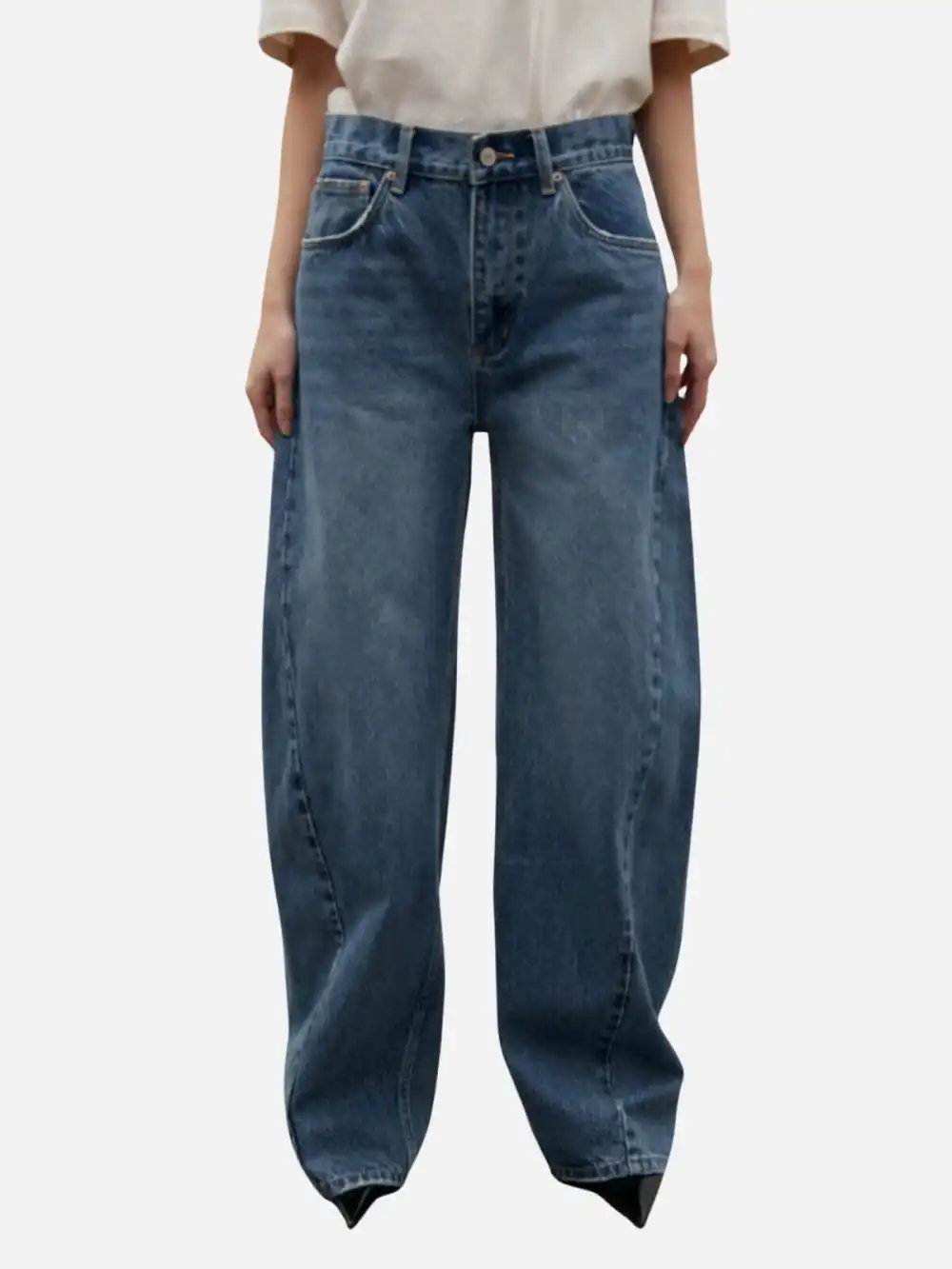Mid-Waist Loose Jeans with Pockets