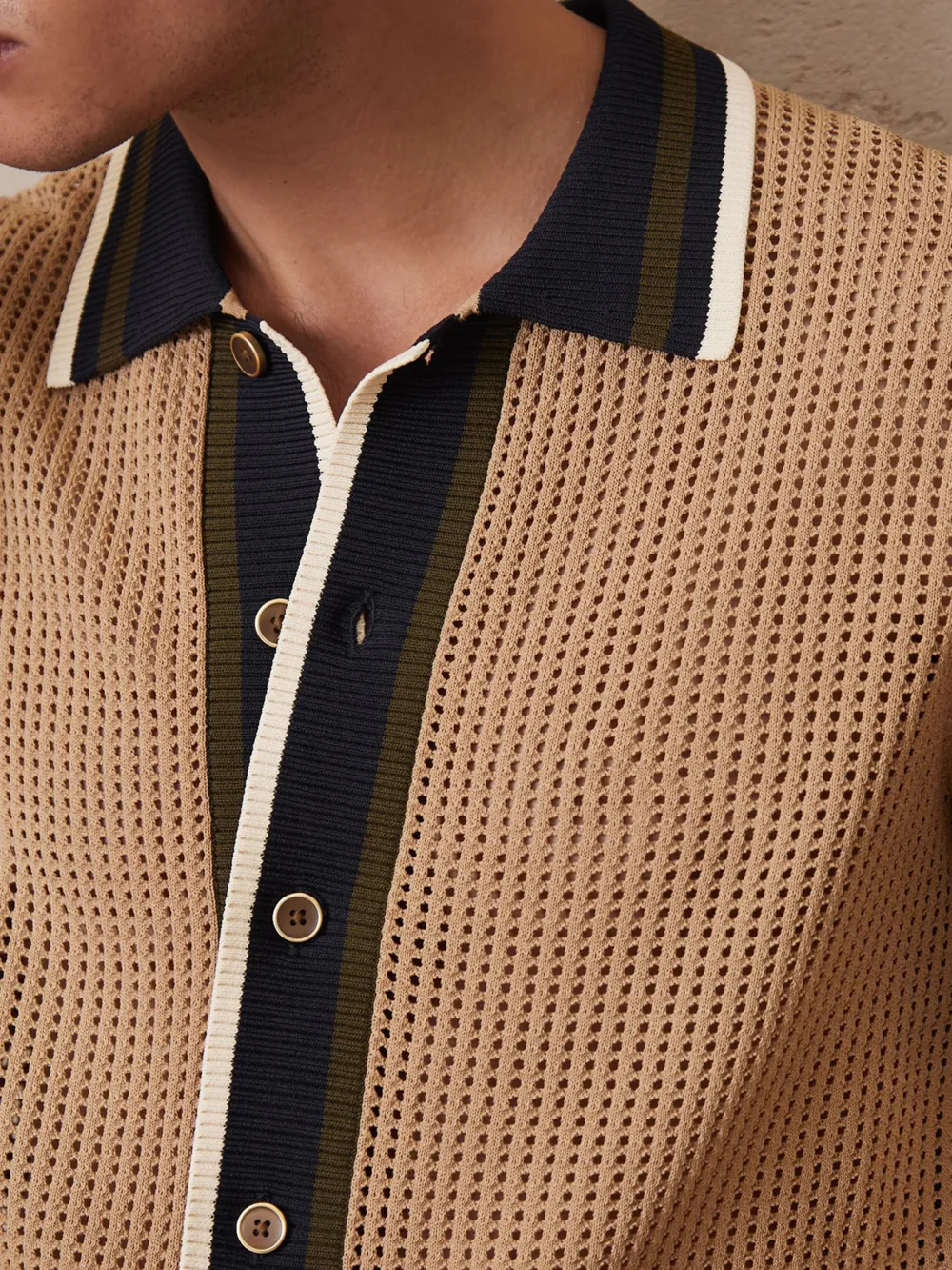 Vacation Breathable Crochet Fabric Men's Shirt