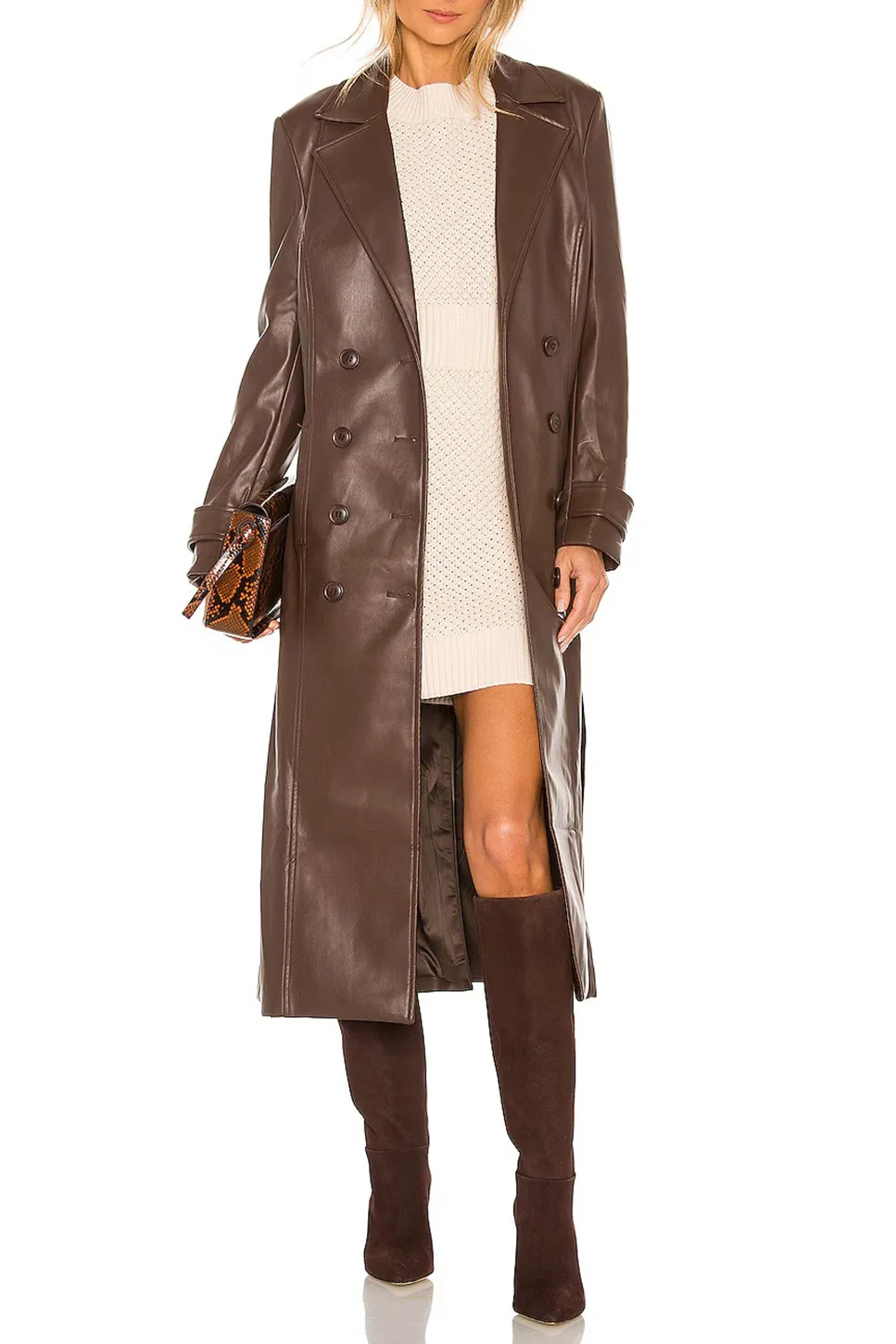 Faux Leather Trench Coat