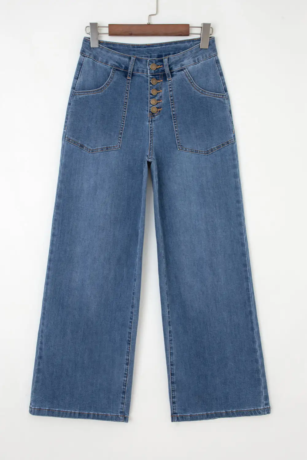 Wide Leg High Waist Button Jeans