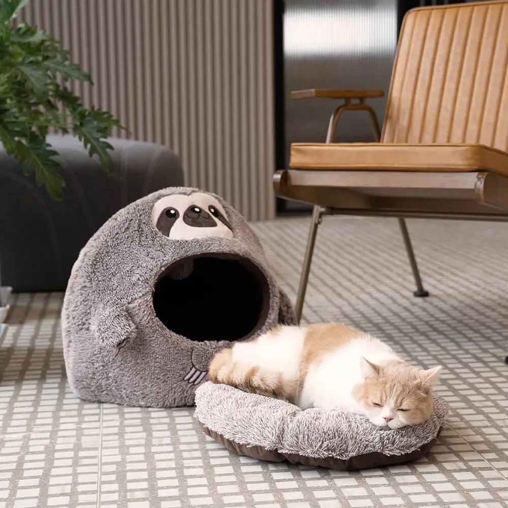 Warming Cute Sloth Semi-Enclosed Cat Cave