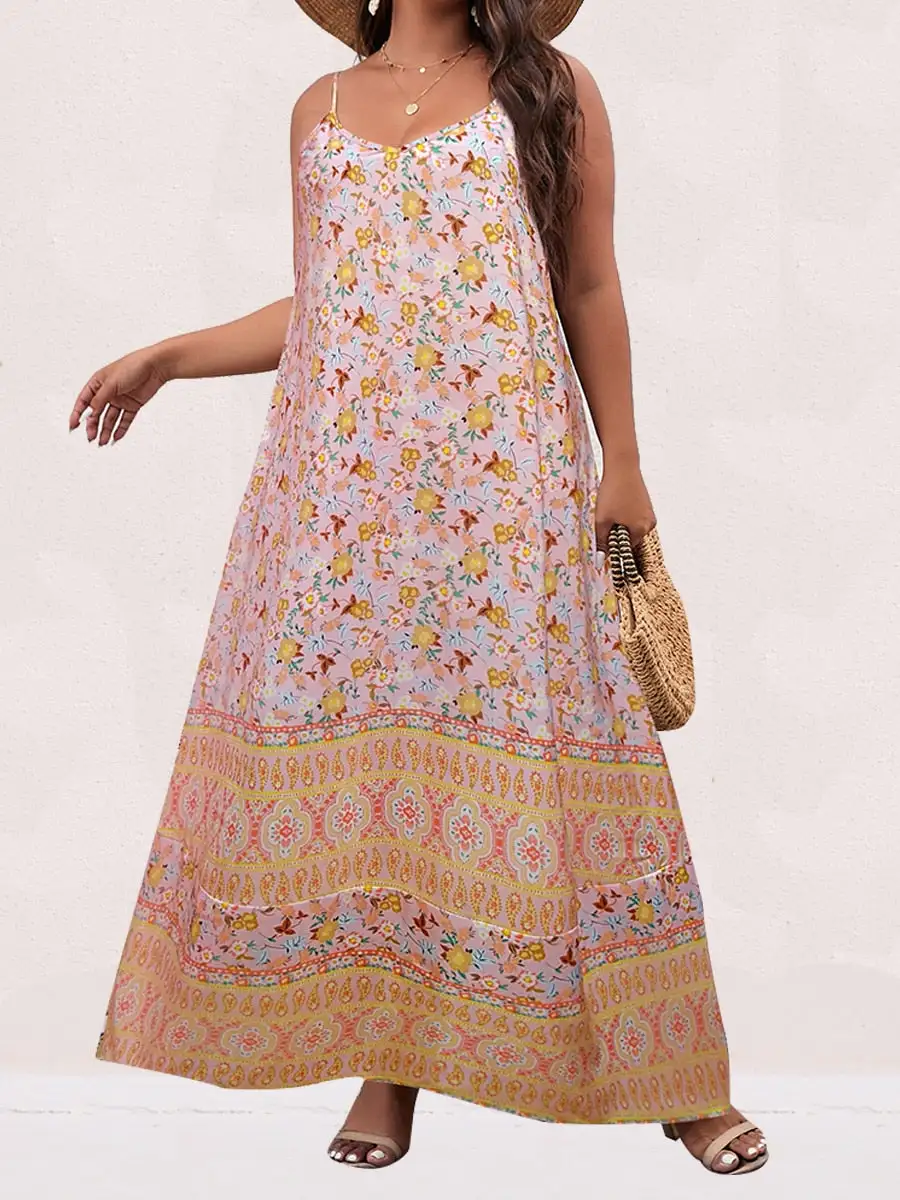 Spirit and Rebel Plus Size Floral Print Boho Maxi Dress