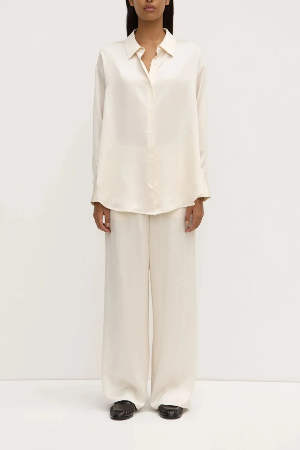 Solid Color Loose Silk Shirt